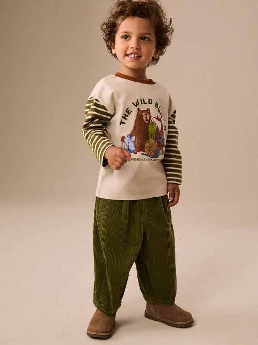 Dsiney Kidz - Green Wide Fit Textured Corduroy Pull On Trousers (3mths-7yrs) image 2