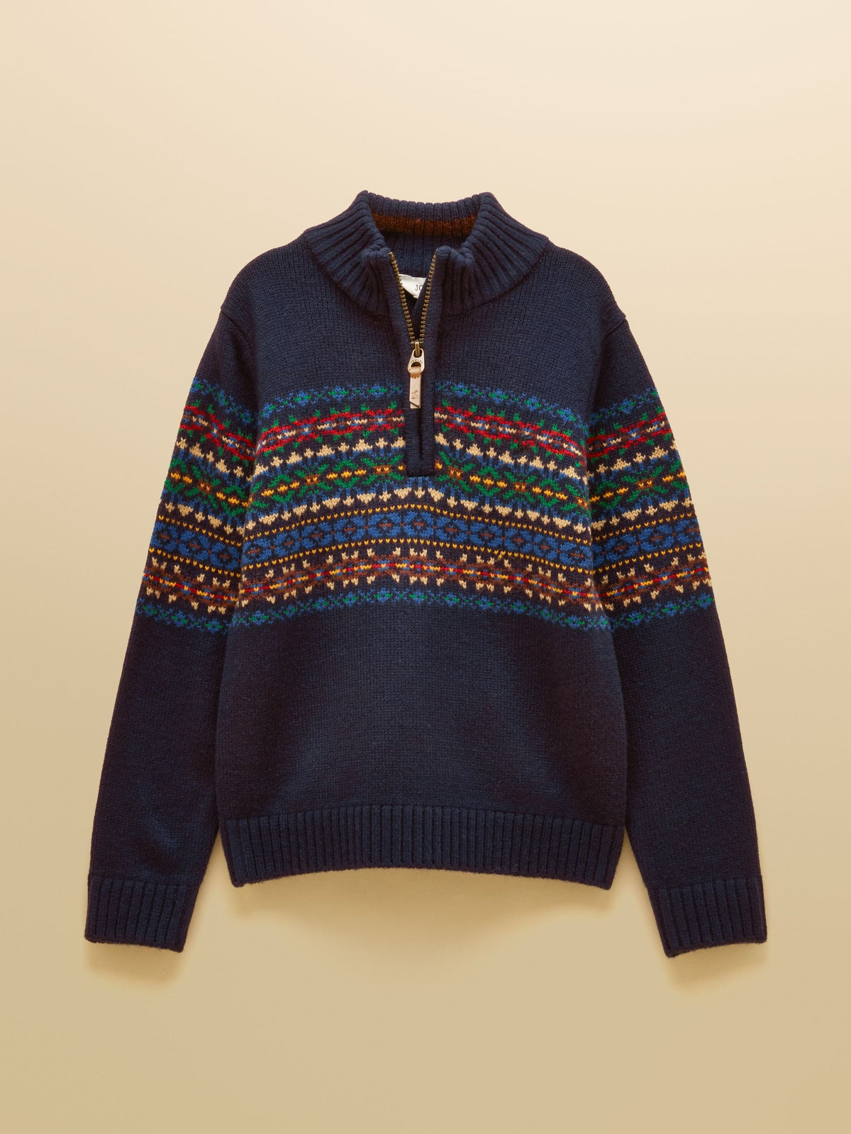 Joules Boys' Hillside Navy Fair Isle Knit Quarter Zip Jumper - image 1