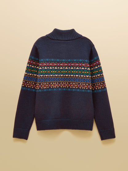 Joules Boys' Hillside Navy Fair Isle Knit Quarter Zip Jumper - image 2