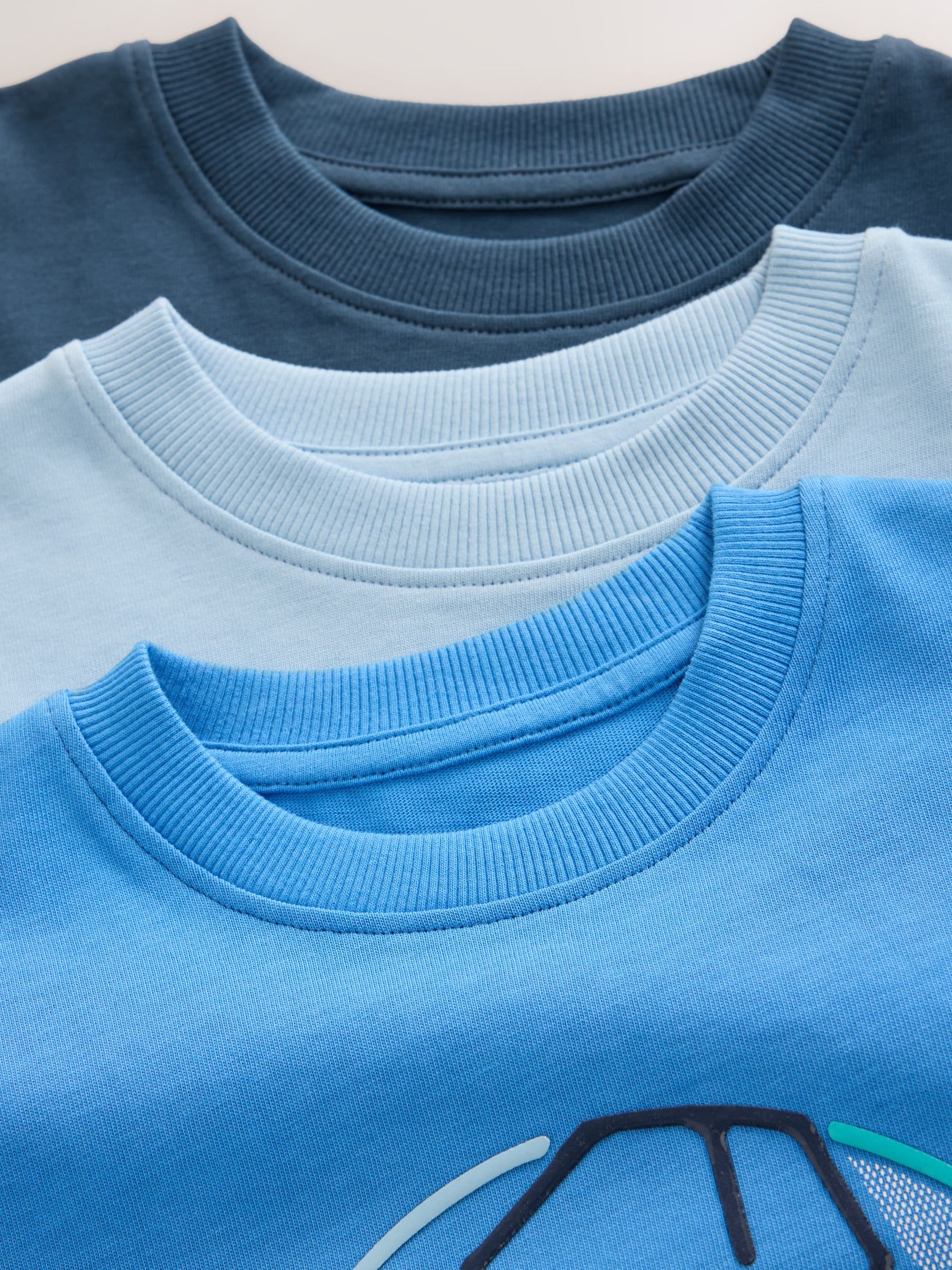Dsiney Kidz - Blue Football Graphic Long Sleeve Relaxed Fit T-Shirts 3 Pack (3-16yrs) image 1