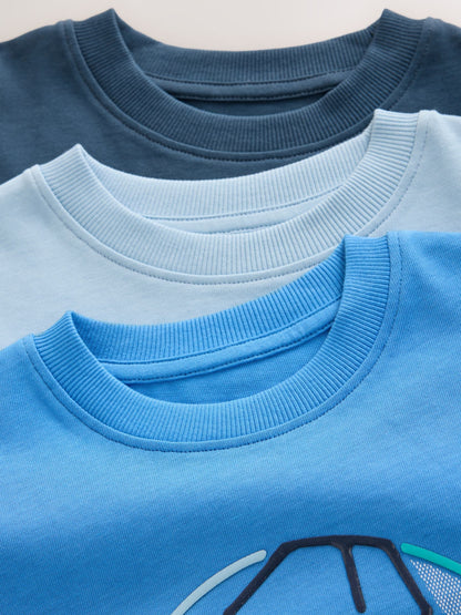 Dsiney Kidz - Blue Football Graphic Long Sleeve Relaxed Fit T-Shirts 3 Pack (3-16yrs) image 1