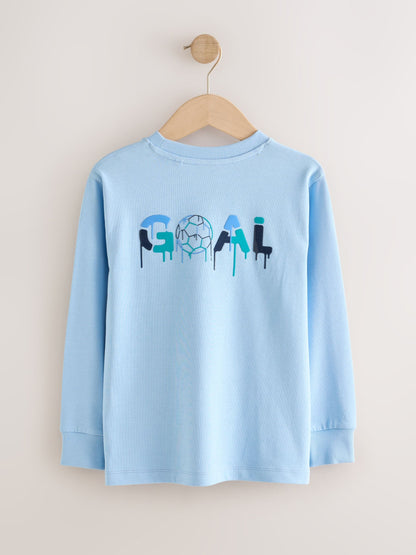 Dsiney Kidz - Blue Football Graphic Long Sleeve Relaxed Fit T-Shirts 3 Pack (3-16yrs) image 2