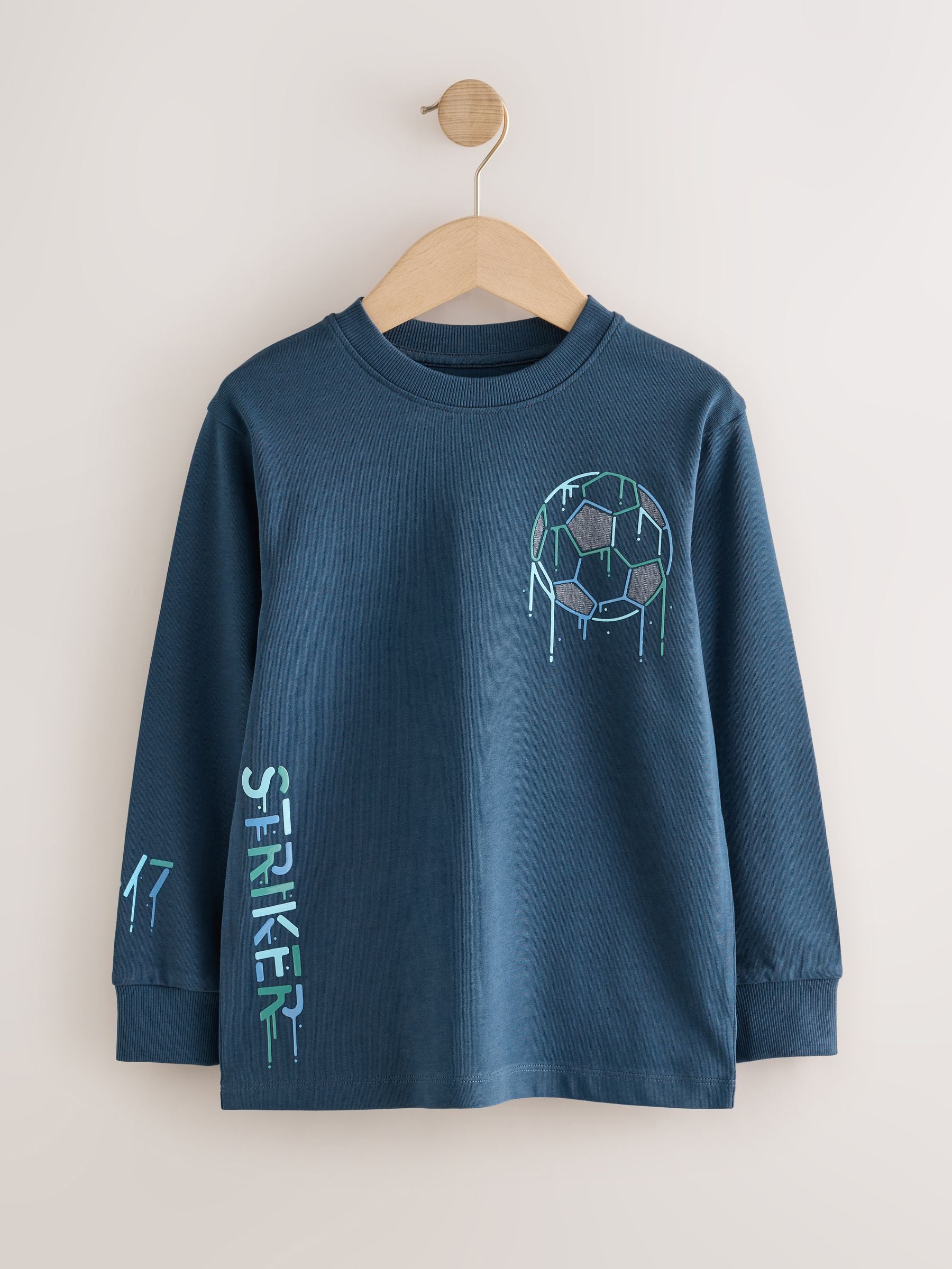 Dsiney Kidz - Blue Football Graphic Long Sleeve Relaxed Fit T-Shirts 3 Pack (3-16yrs) image 5