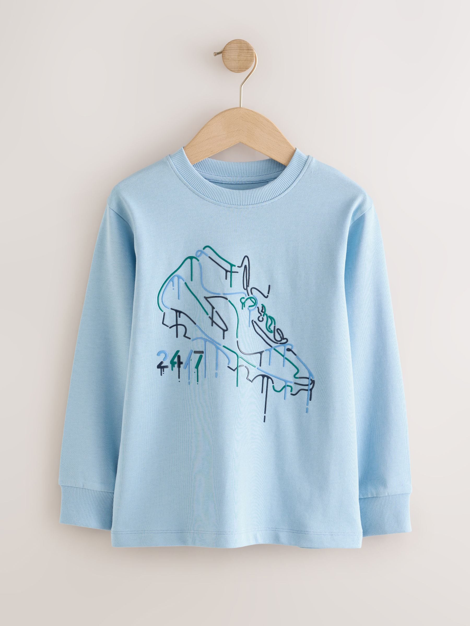 Dsiney Kidz - Blue Football Graphic Long Sleeve Relaxed Fit T-Shirts 3 Pack (3-16yrs) image 6
