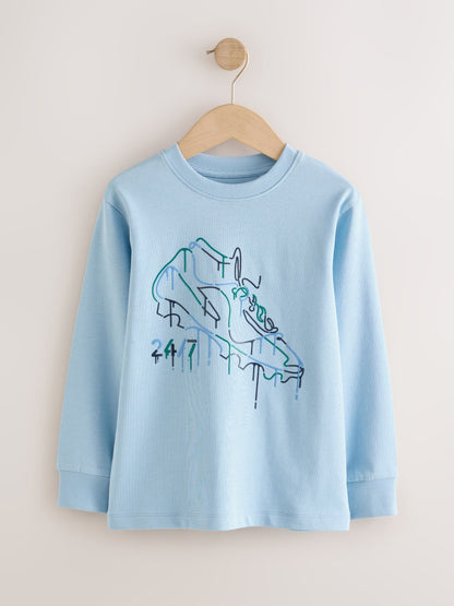 Dsiney Kidz - Blue Football Graphic Long Sleeve Relaxed Fit T-Shirts 3 Pack (3-16yrs) image 6