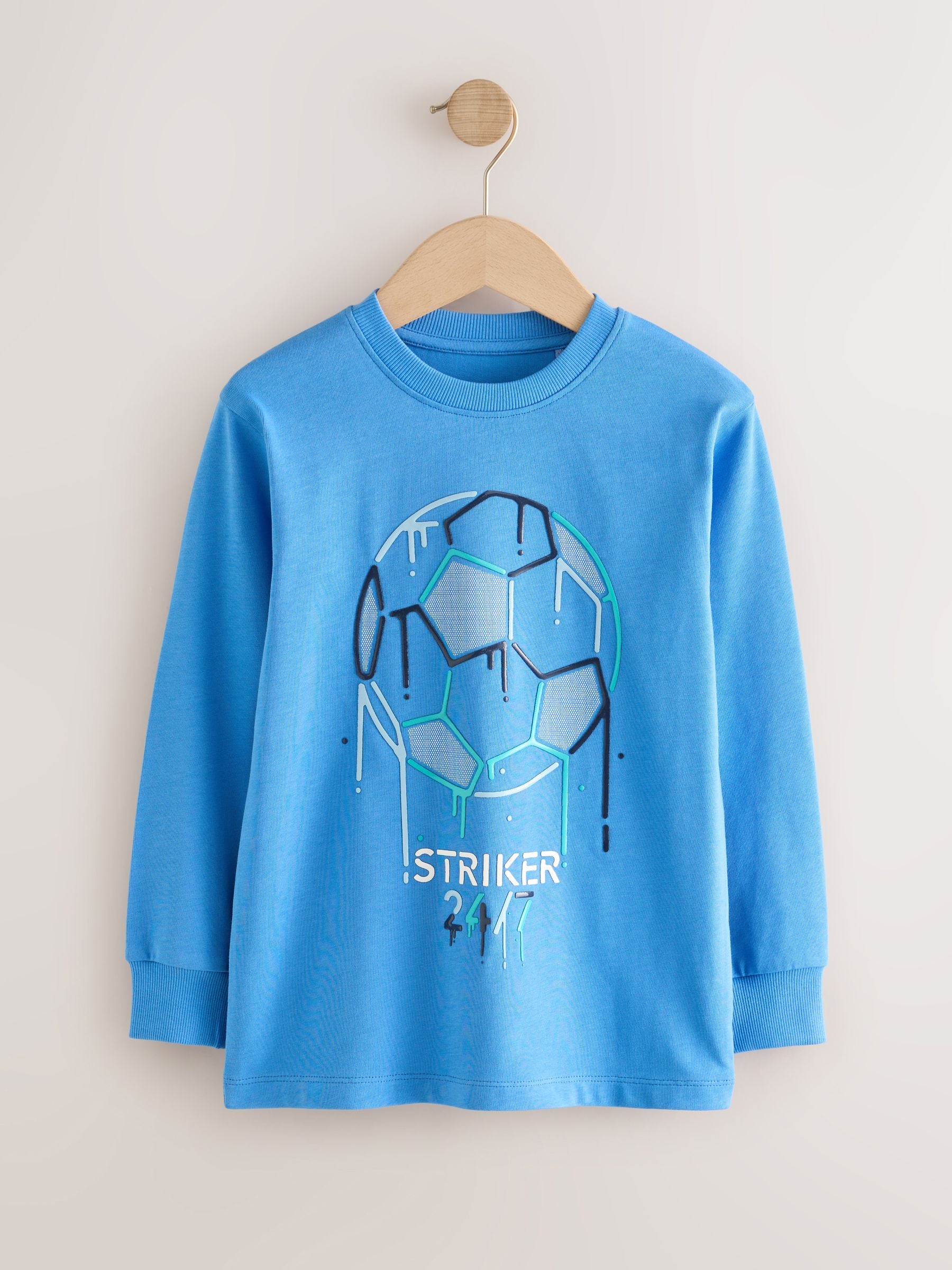 Dsiney Kidz - Blue Football Graphic Long Sleeve Relaxed Fit T-Shirts 3 Pack (3-16yrs) image 7