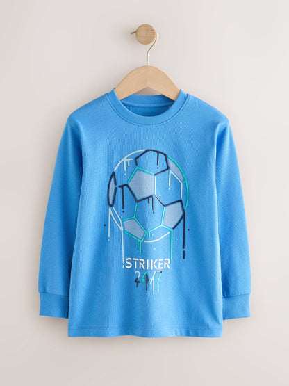 Dsiney Kidz - Blue Football Graphic Long Sleeve Relaxed Fit T-Shirts 3 Pack (3-16yrs) image 7