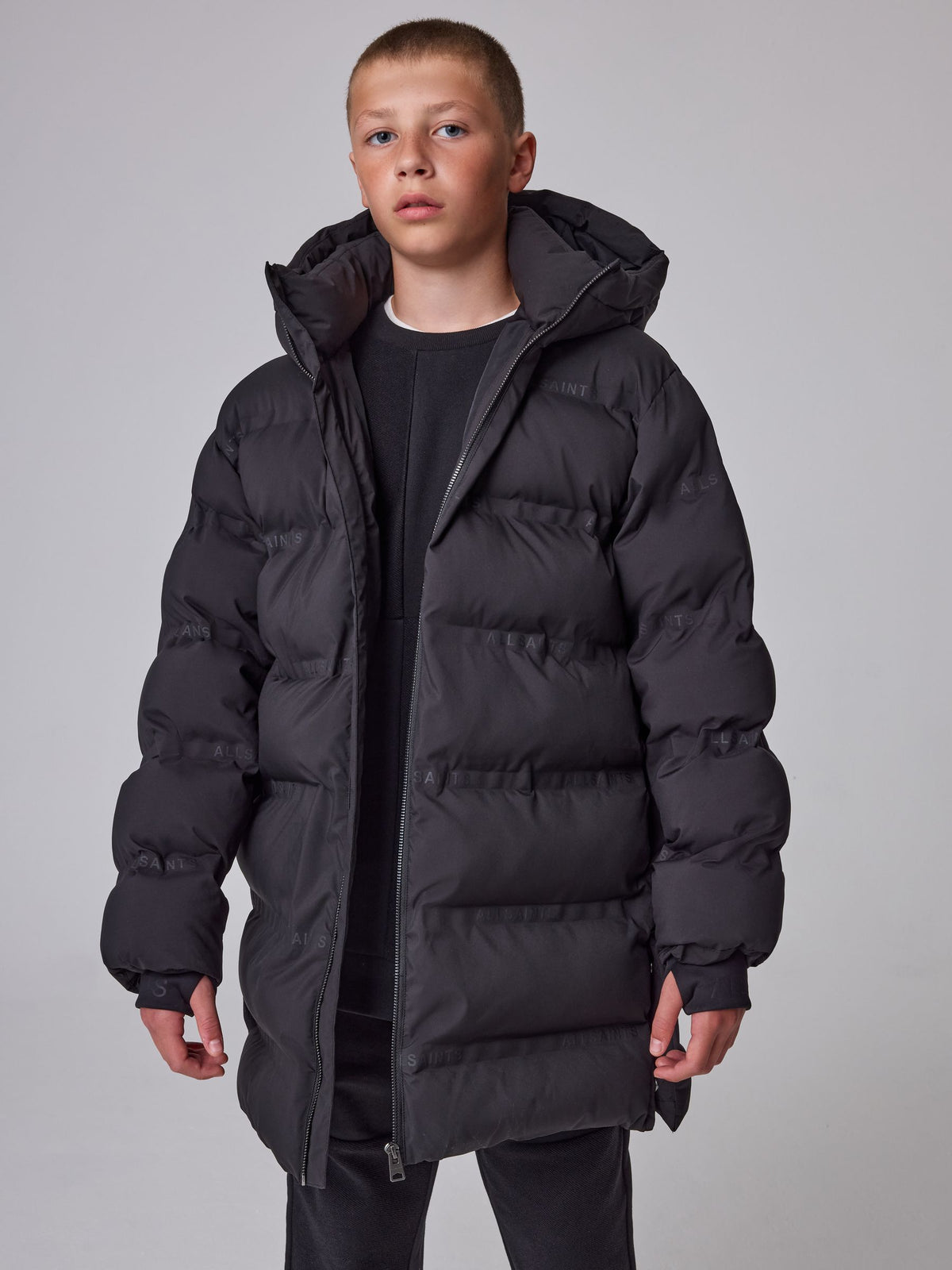 smALLSAINTS Black Heat Seal Logo Mid Length Padded Coat - image 2