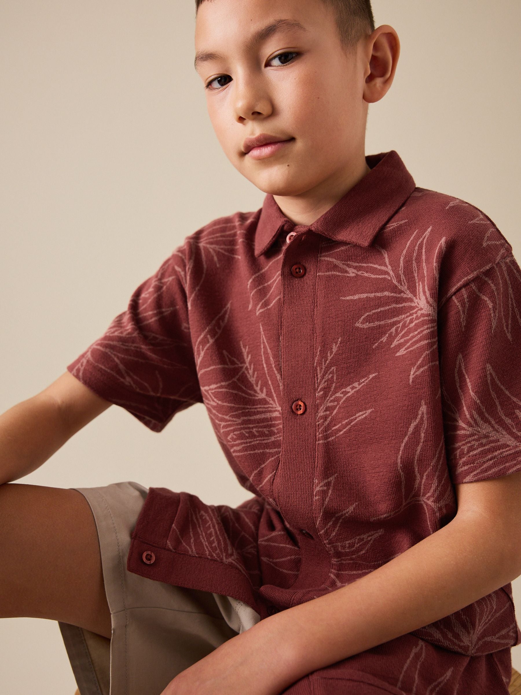 Dsiney Kidz - Rust Red Button Through Short Sleeve Jersey Shirt (3-16yrs) image 1