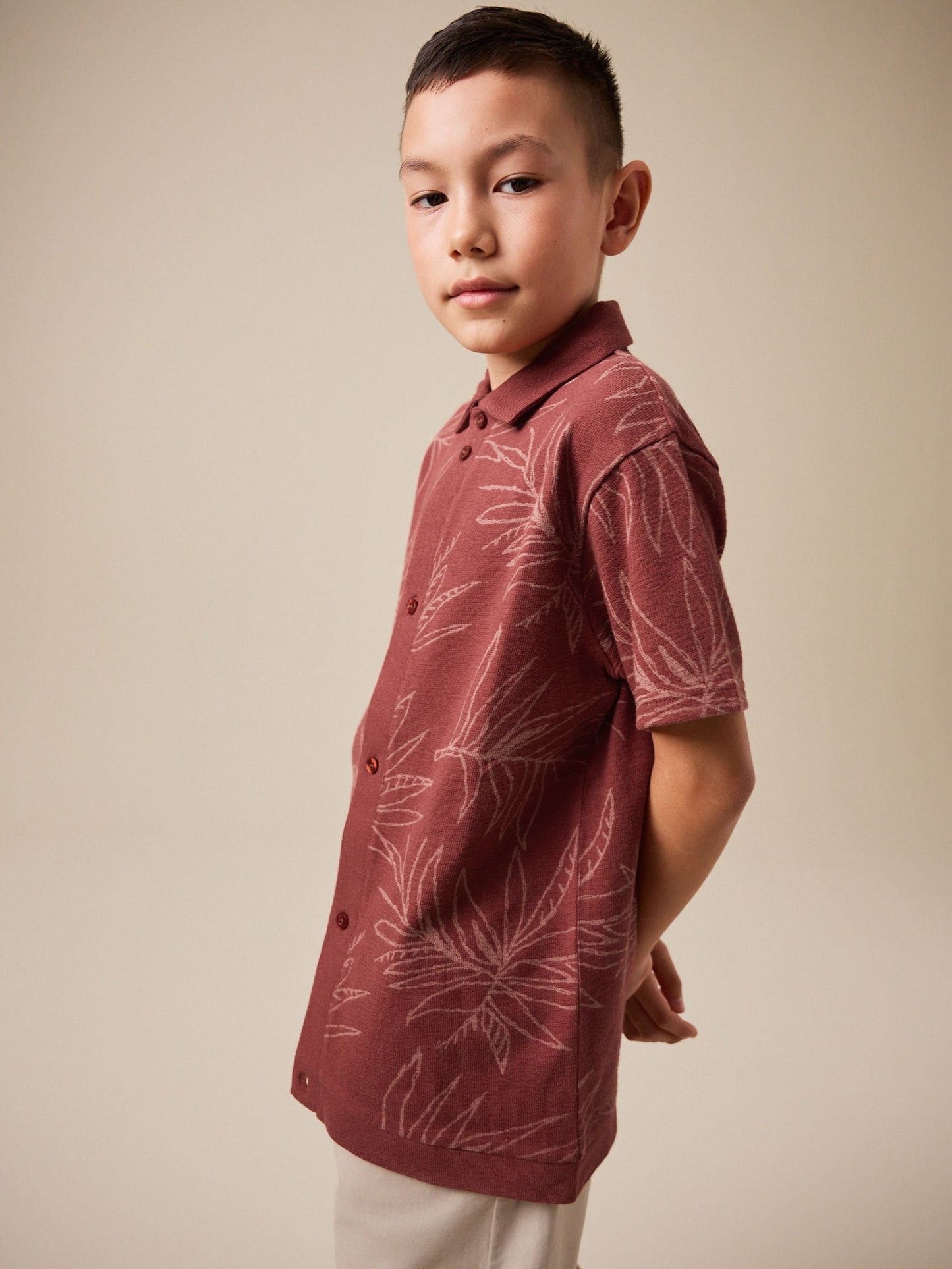 Dsiney Kidz - Rust Red Button Through Short Sleeve Jersey Shirt (3-16yrs) image 2