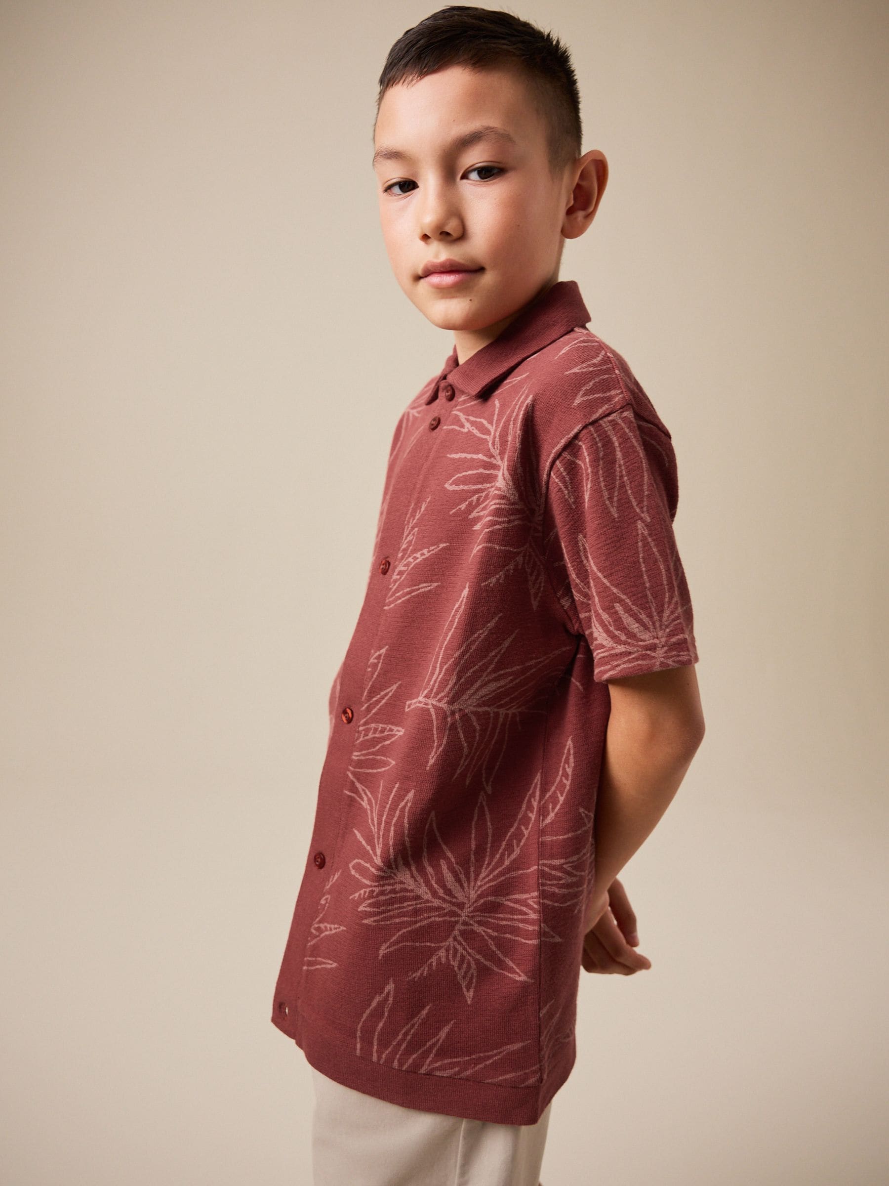 Dsiney Kidz - Rust Red Button Through Short Sleeve Jersey Shirt (3-16yrs) image 2