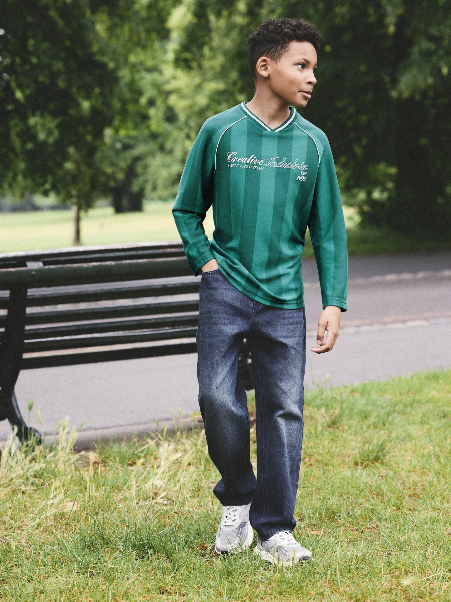 Dsiney Kidz - Blue/Teal Varsity Relaxed Fit Graphic Long Sleeve Cotton T-Shirt (3-16yrs) image 2