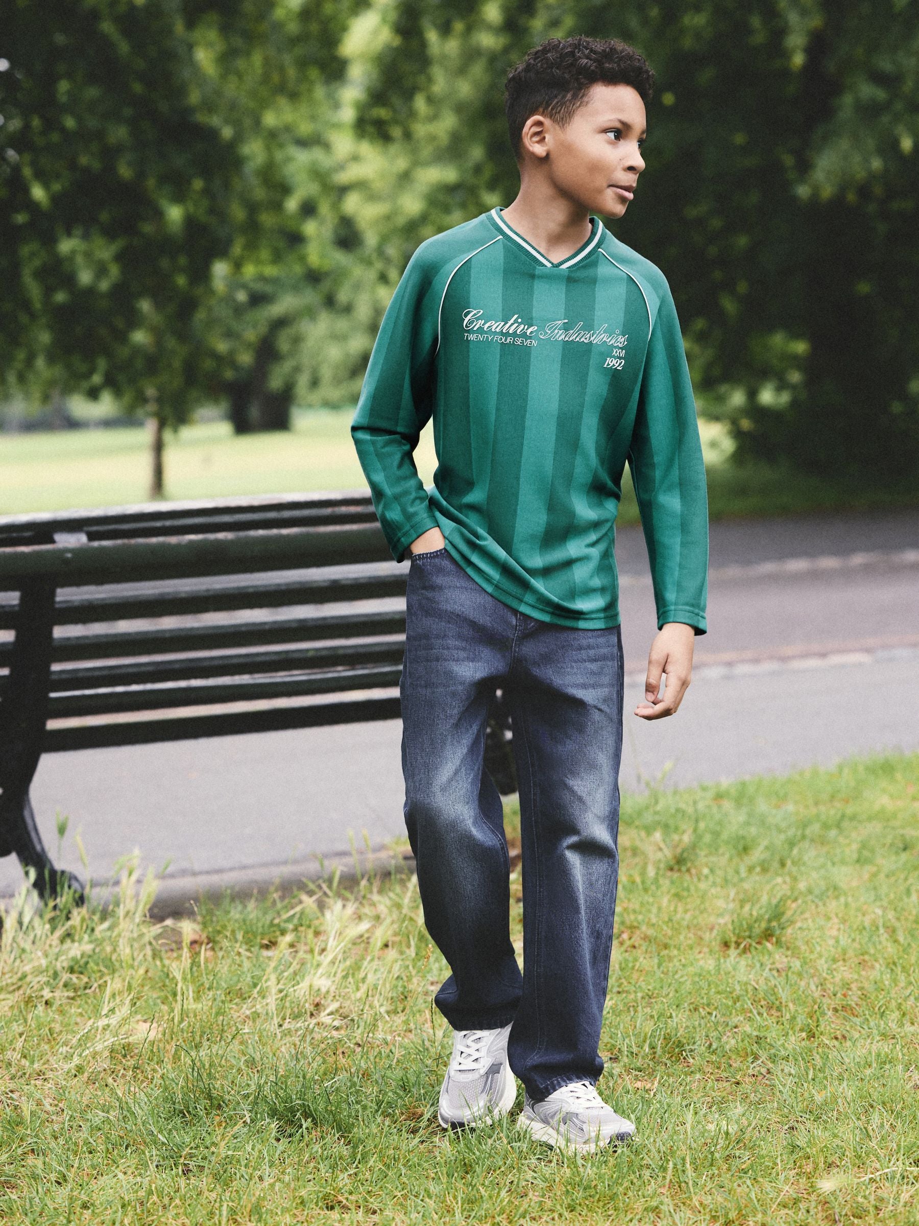 Dsiney Kidz - Blue/Teal Varsity Relaxed Fit Graphic Long Sleeve Cotton T-Shirt (3-16yrs) image 2