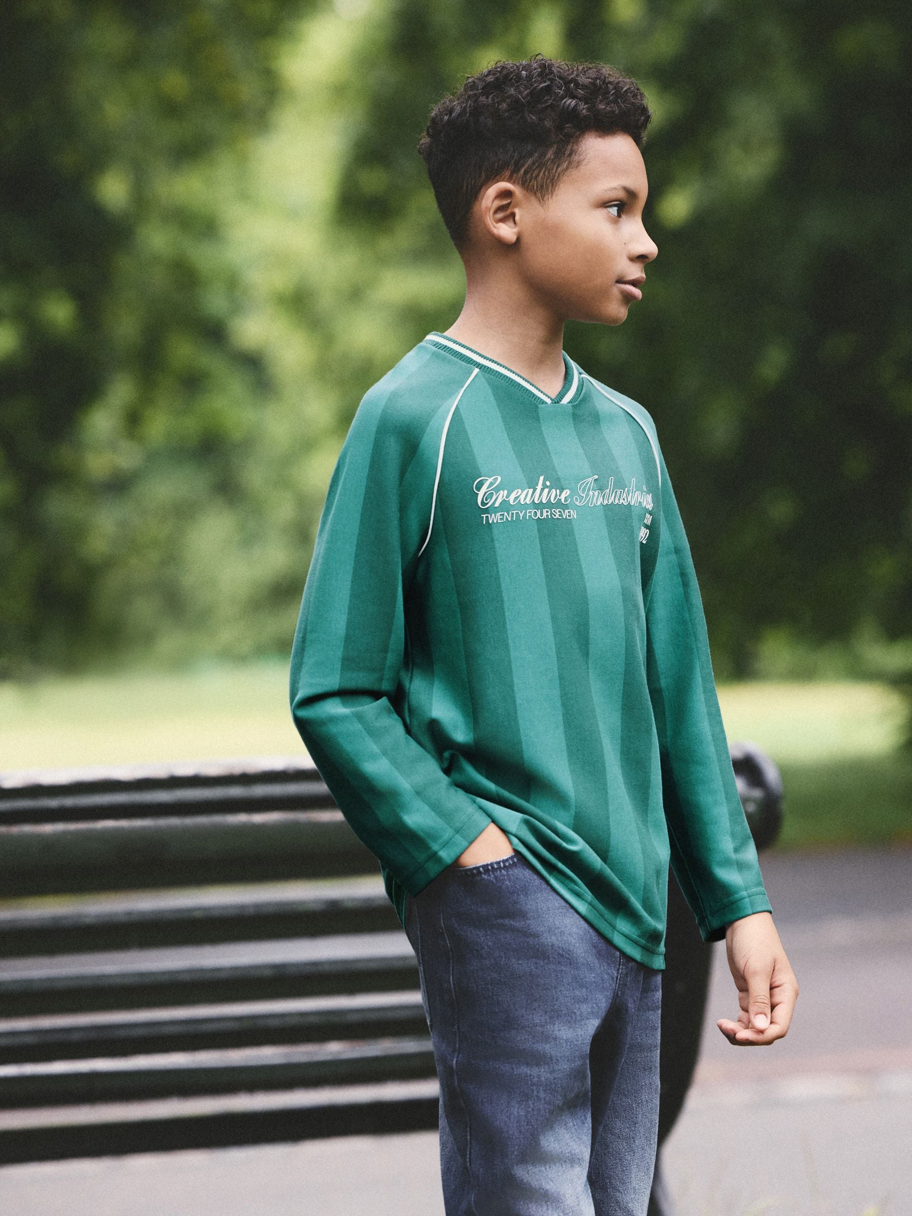 Dsiney Kidz - Blue/Teal Varsity Long Sleeve Heavyweight Varsity T-Shirt (3-16yrs) image 3