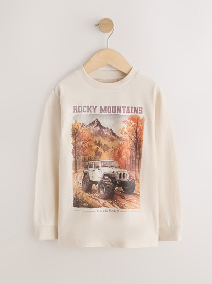 Dsiney Kidz - Ecru White Truck Regular Fit Long Sleeve Graphic Print T-Shirt (3-16yrs) image 1