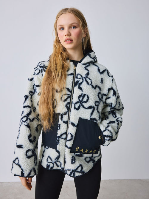 Baker by Ted Baker Ivory Bow Borg Hooded Fleece image 1