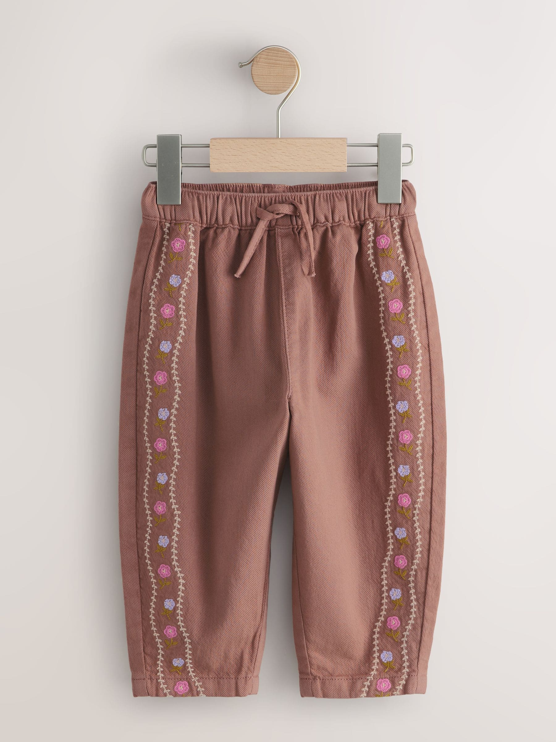 Chocolate Brown Embroidered Pullon Trousers (3mths-7yrs) image 1