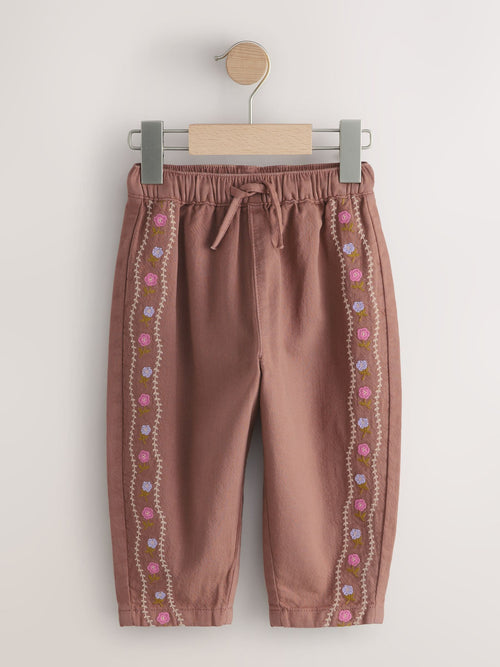 Chocolate Brown Embroidered Pullon Trousers (3mths-7yrs) image 1