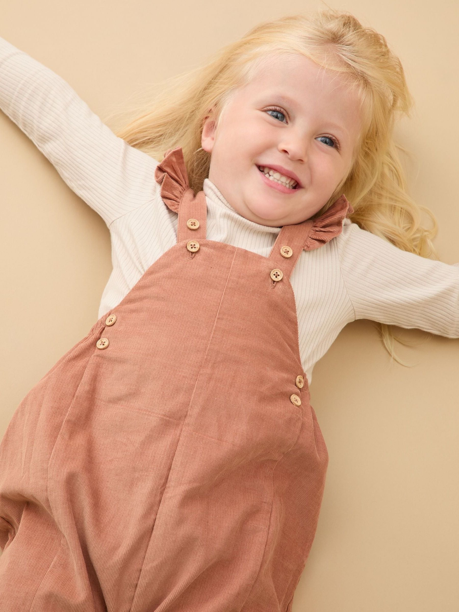MORI Brown Frilled Corduroy Dungarees image 1