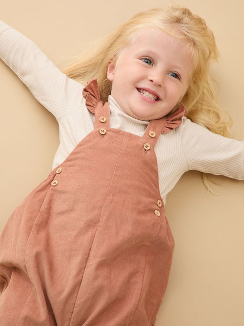 MORI Brown Frilled Corduroy Dungarees image 1