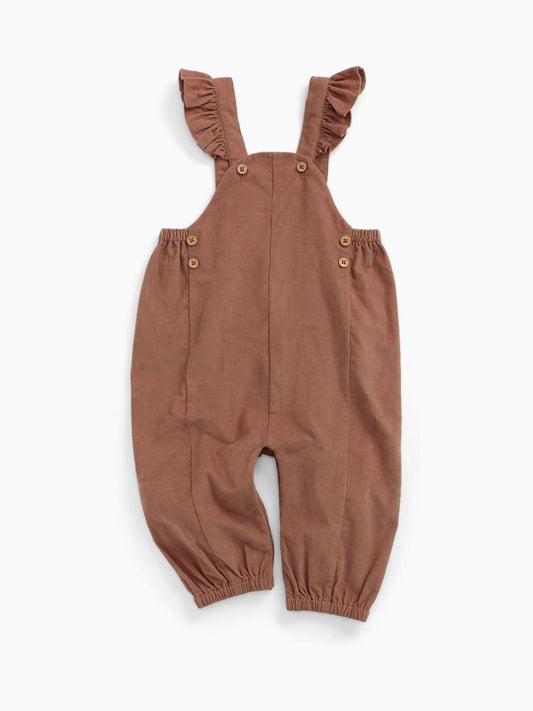 MORI Brown Frilled Corduroy Dungarees image 2