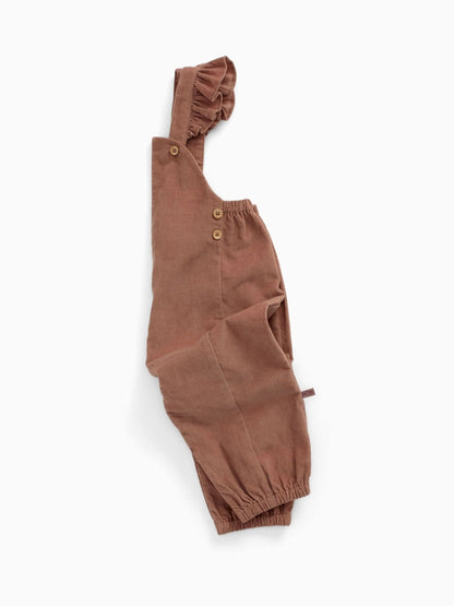 MORI Brown Frilled Corduroy Dungarees image 3