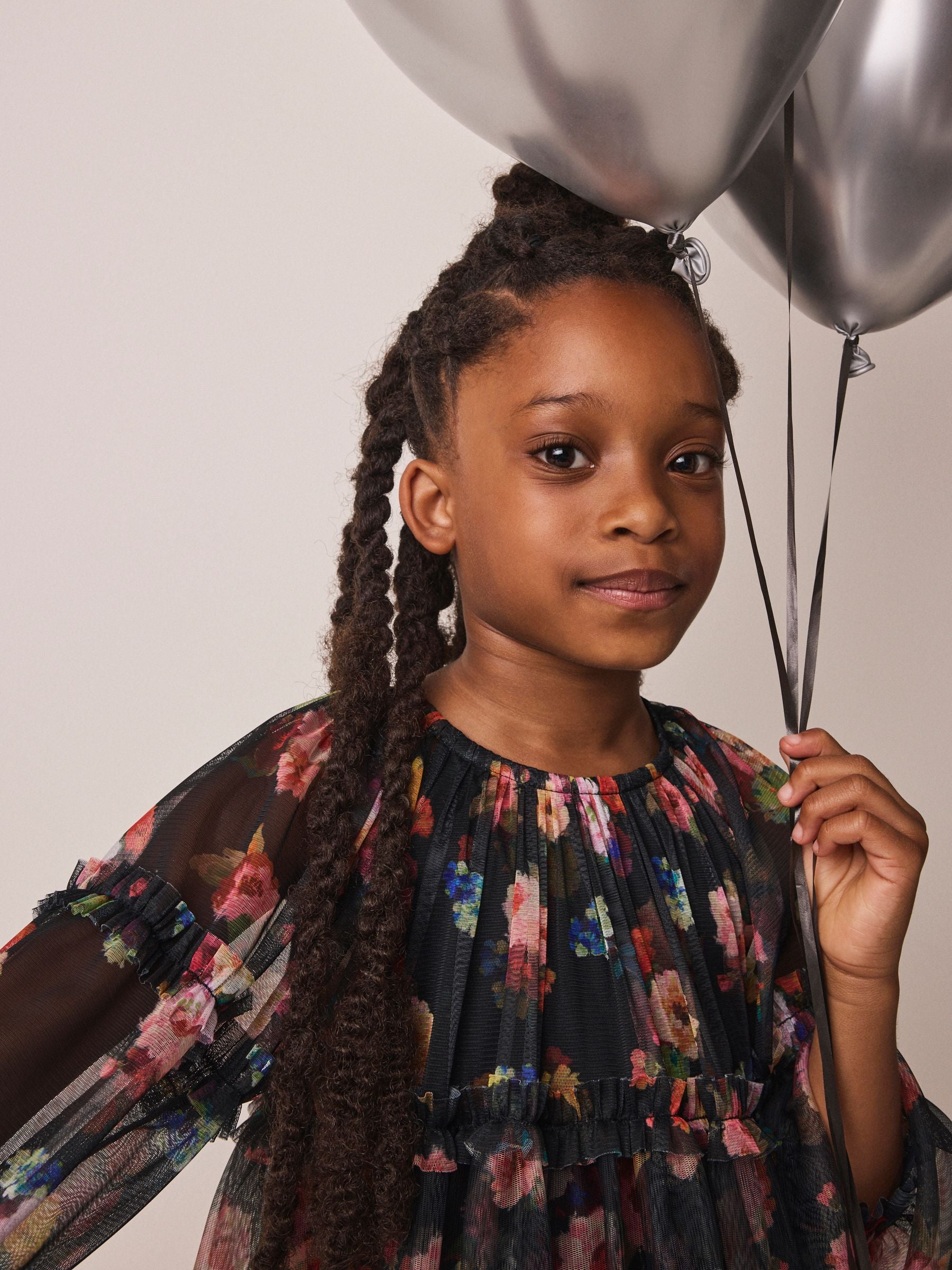 Dsiney Kidz - Black Floral Long Sleeve Mesh Dress (3-16yrs) image 4