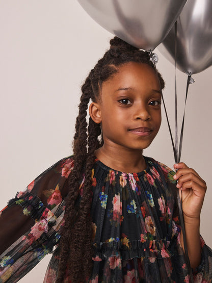 Dsiney Kidz - Black Floral Long Sleeve Mesh Dress (3-16yrs) image 4