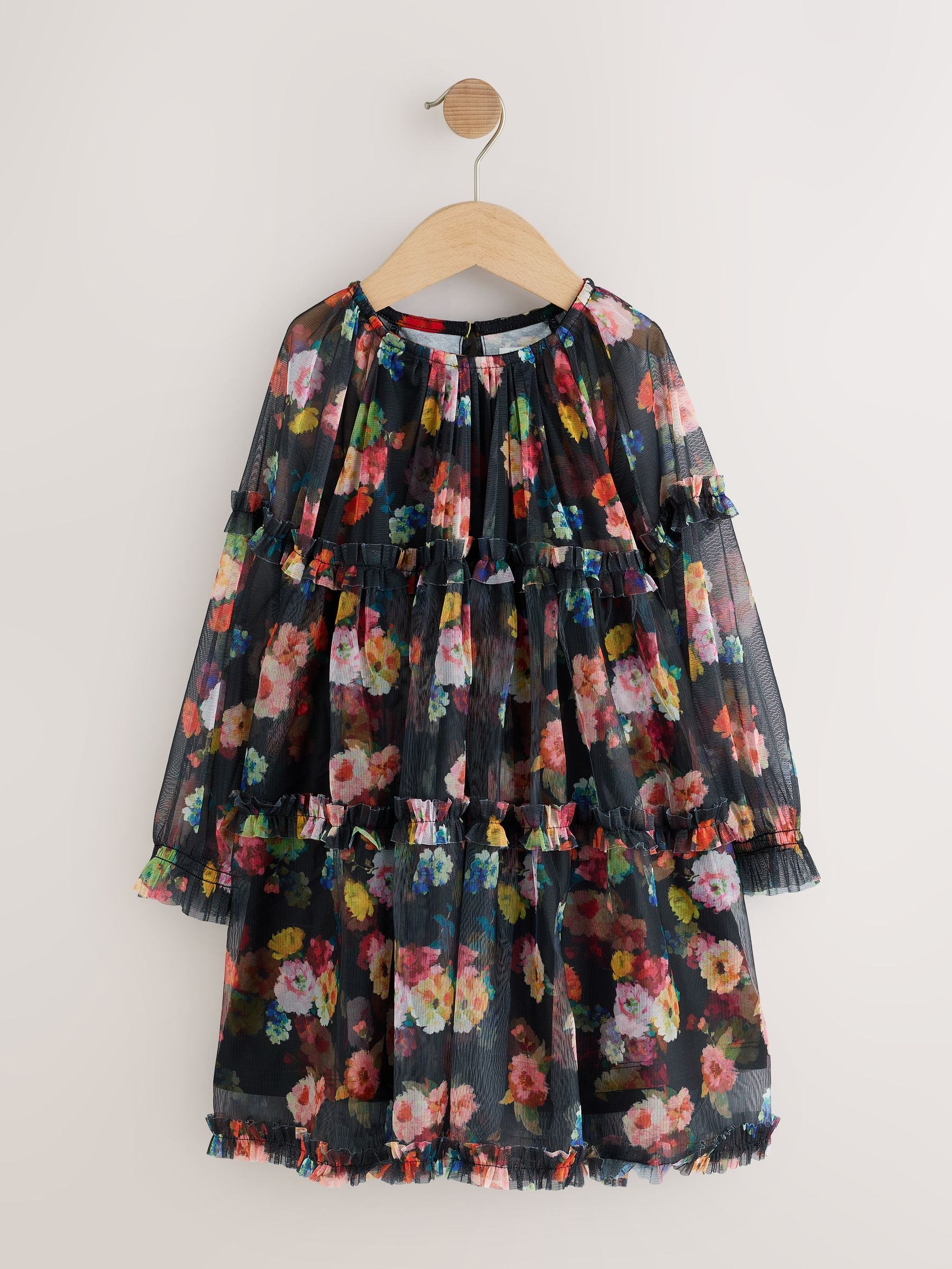 Dsiney Kidz - Black Floral Long Sleeve Mesh Dress (3-16yrs) image 5