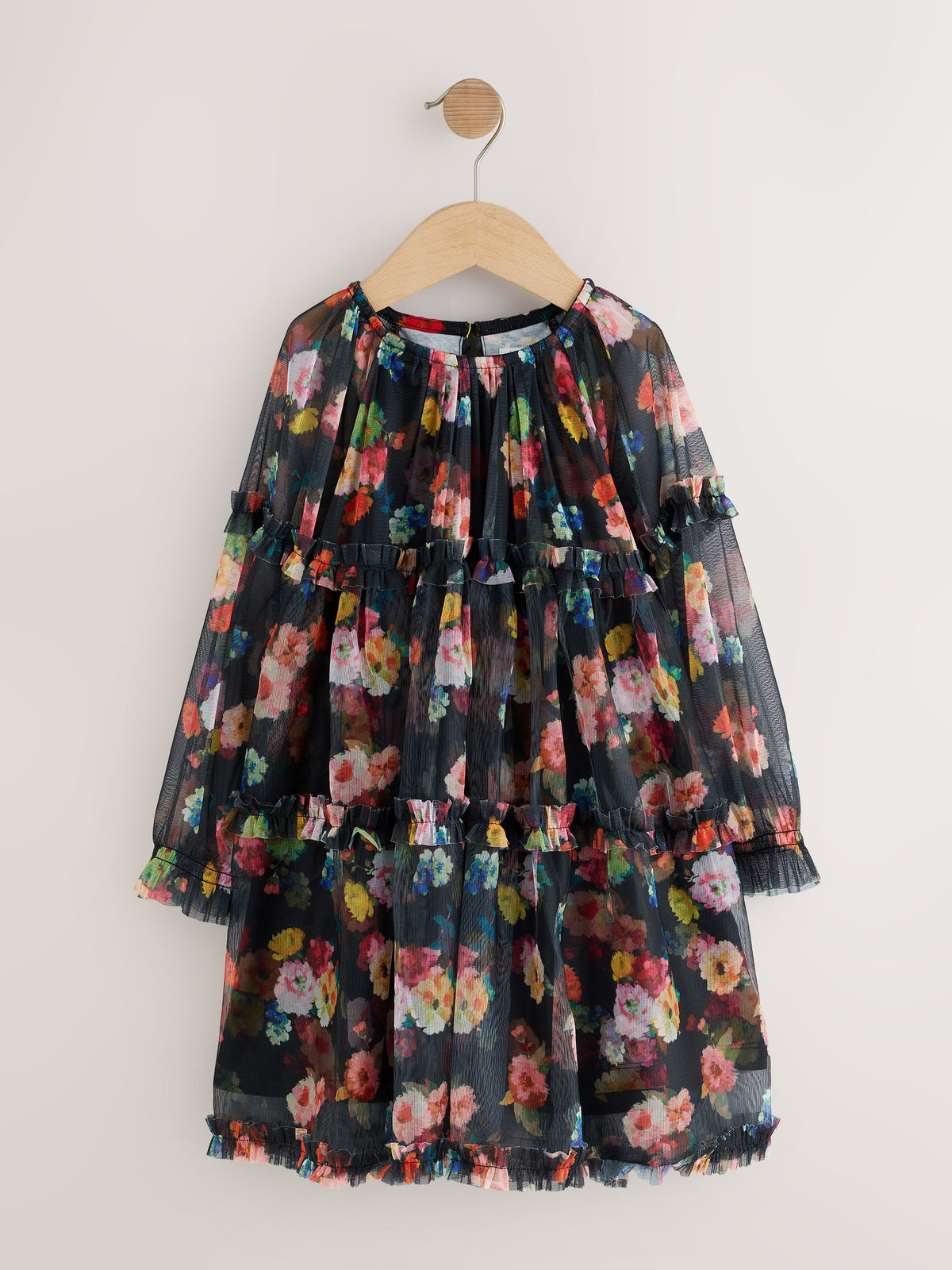 Dsiney Kidz - Black Floral Long Sleeve Mesh Dress (3-16yrs) image 5