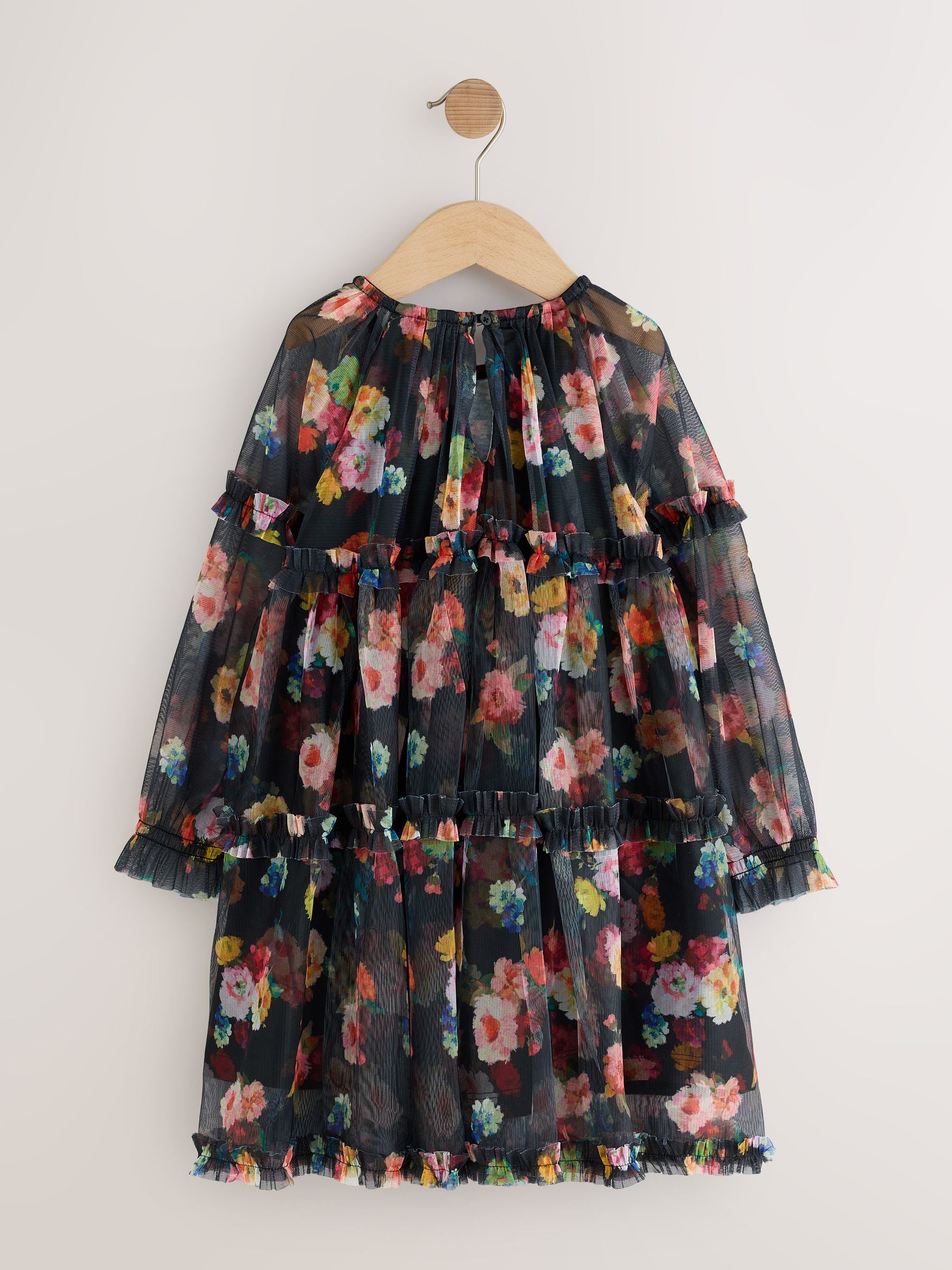 Dsiney Kidz - Black Floral Long Sleeve Mesh Dress (3-16yrs) image 6