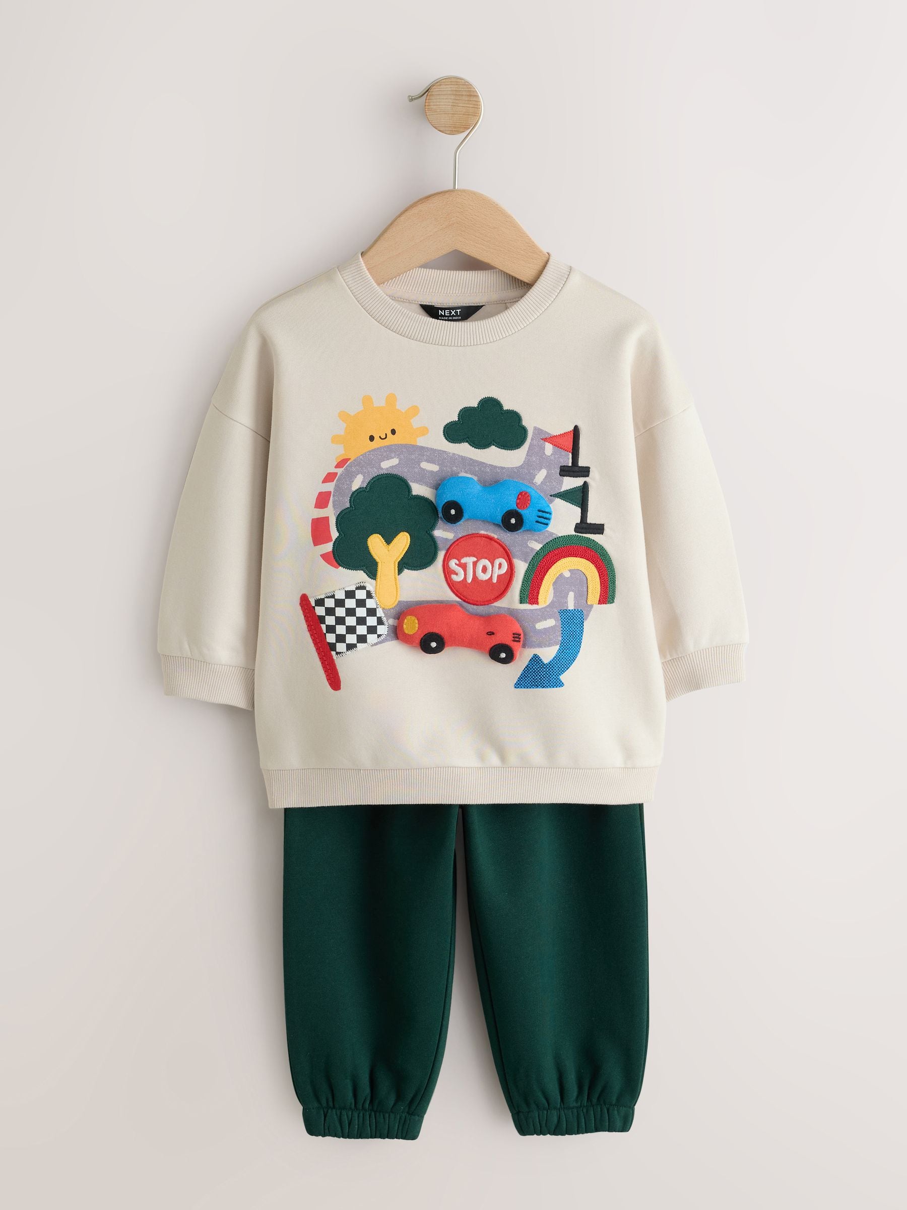 Ecru Crew Neck Joggers Set (3mths-7yrs) image 1