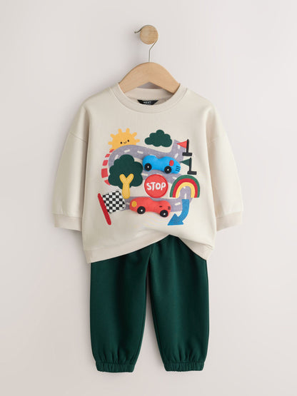 Ecru Crew Neck Joggers Set (3mths-7yrs) image 2