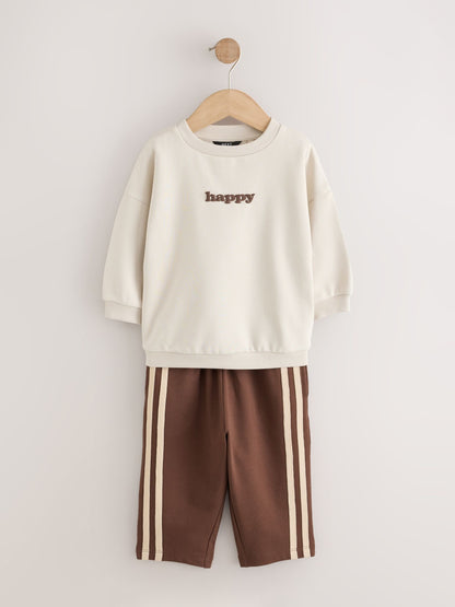 Dsiney Kidz - Ecru/Choc Crew Neck Joggers Set (3mths-7yrs) image 2