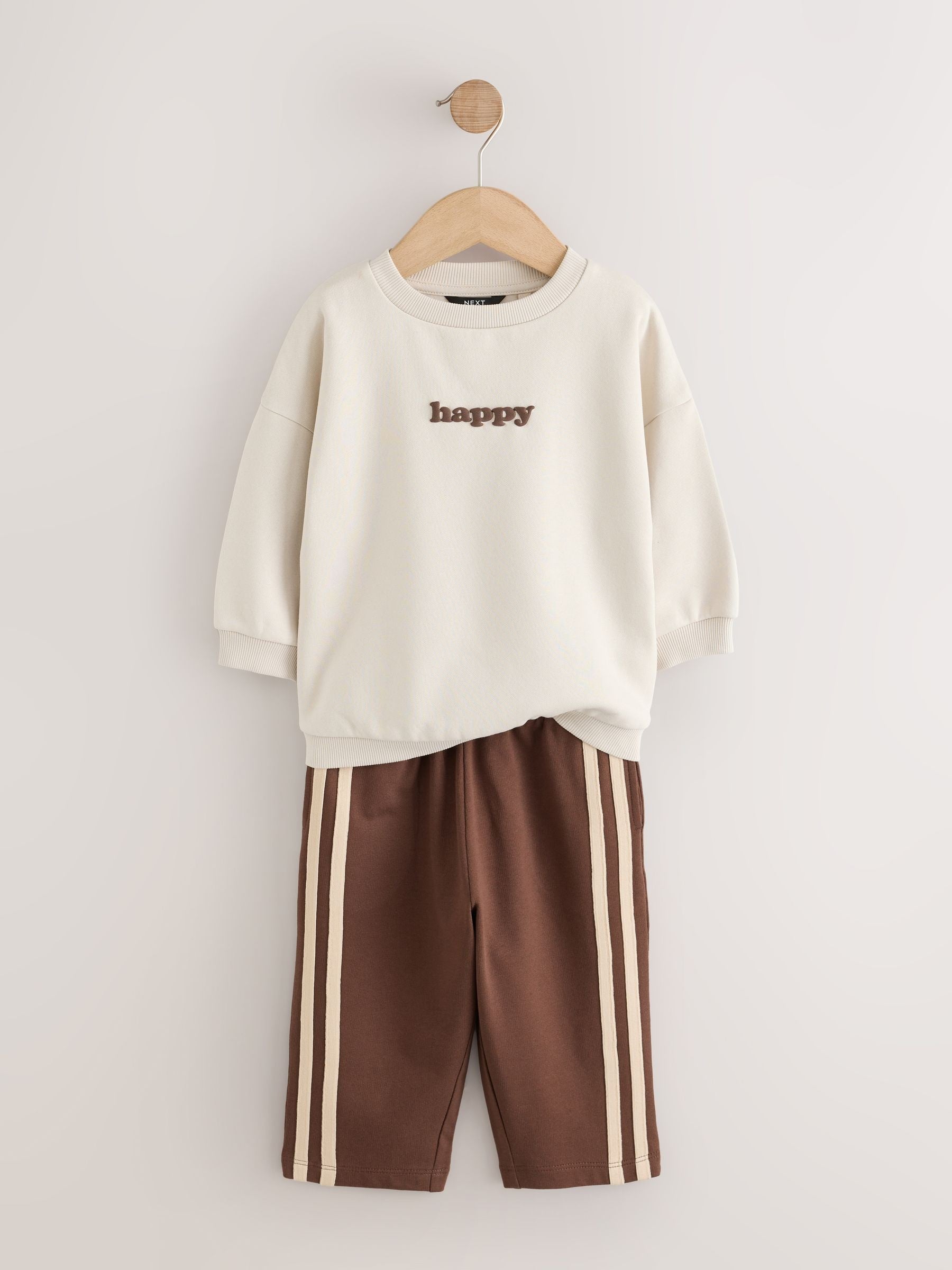 Dsiney Kidz - Ecru/Choc Crew Neck Joggers Set (3mths-7yrs) image 3
