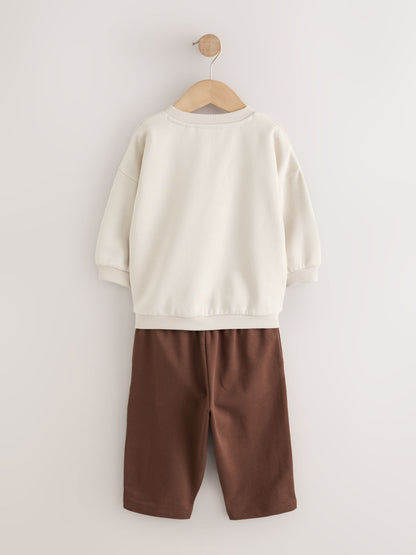 Dsiney Kidz - Ecru/Choc Crew Neck Joggers Set (3mths-7yrs) image 4