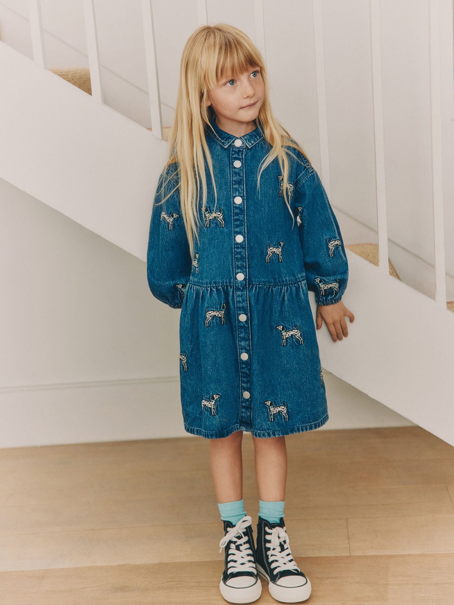 Dsiney Kidz - Blue Tiered Denim Dog Embroidered Dress (3-16yrs) image 1