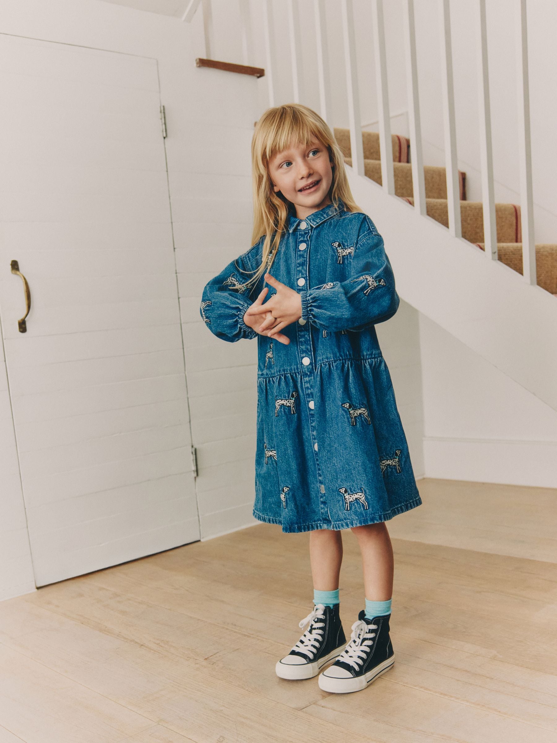 Dsiney Kidz - Blue Tiered Denim Dog Embroidered Dress (3-16yrs) image 3