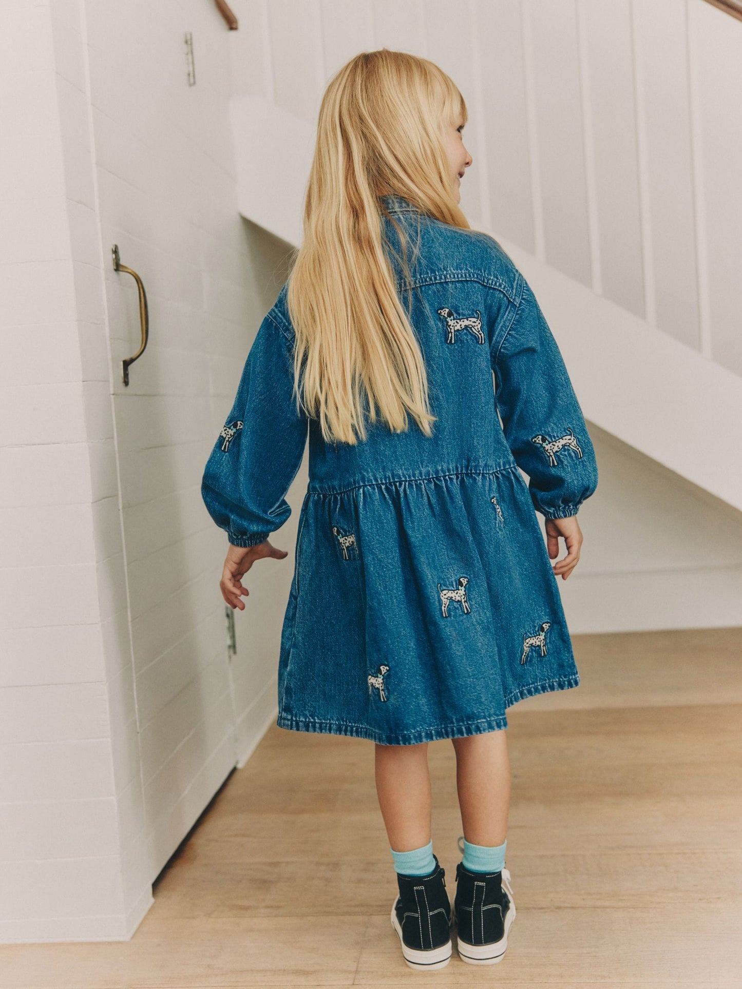 Dsiney Kidz - Blue Tiered Denim Dog Embroidered Dress (3-16yrs) image 5