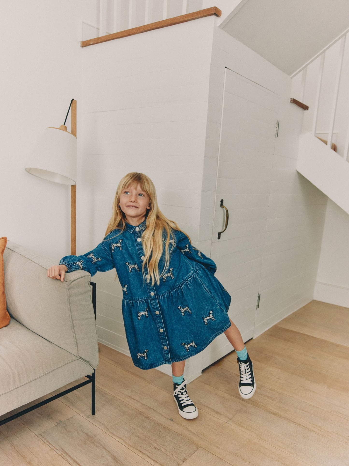 Dsiney Kidz - Blue Tiered Denim Dog Embroidered Dress (3-16yrs) image 6