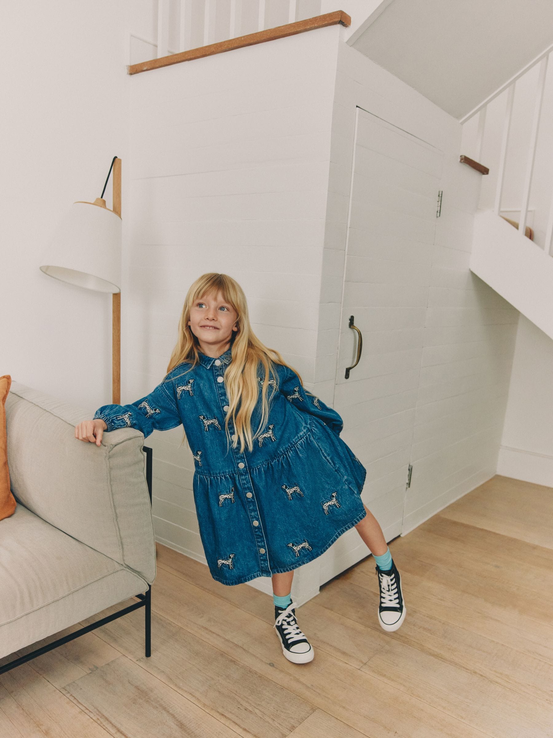 Dsiney Kidz - Blue Tiered Denim Dog Embroidered Dress (3-16yrs) image 6
