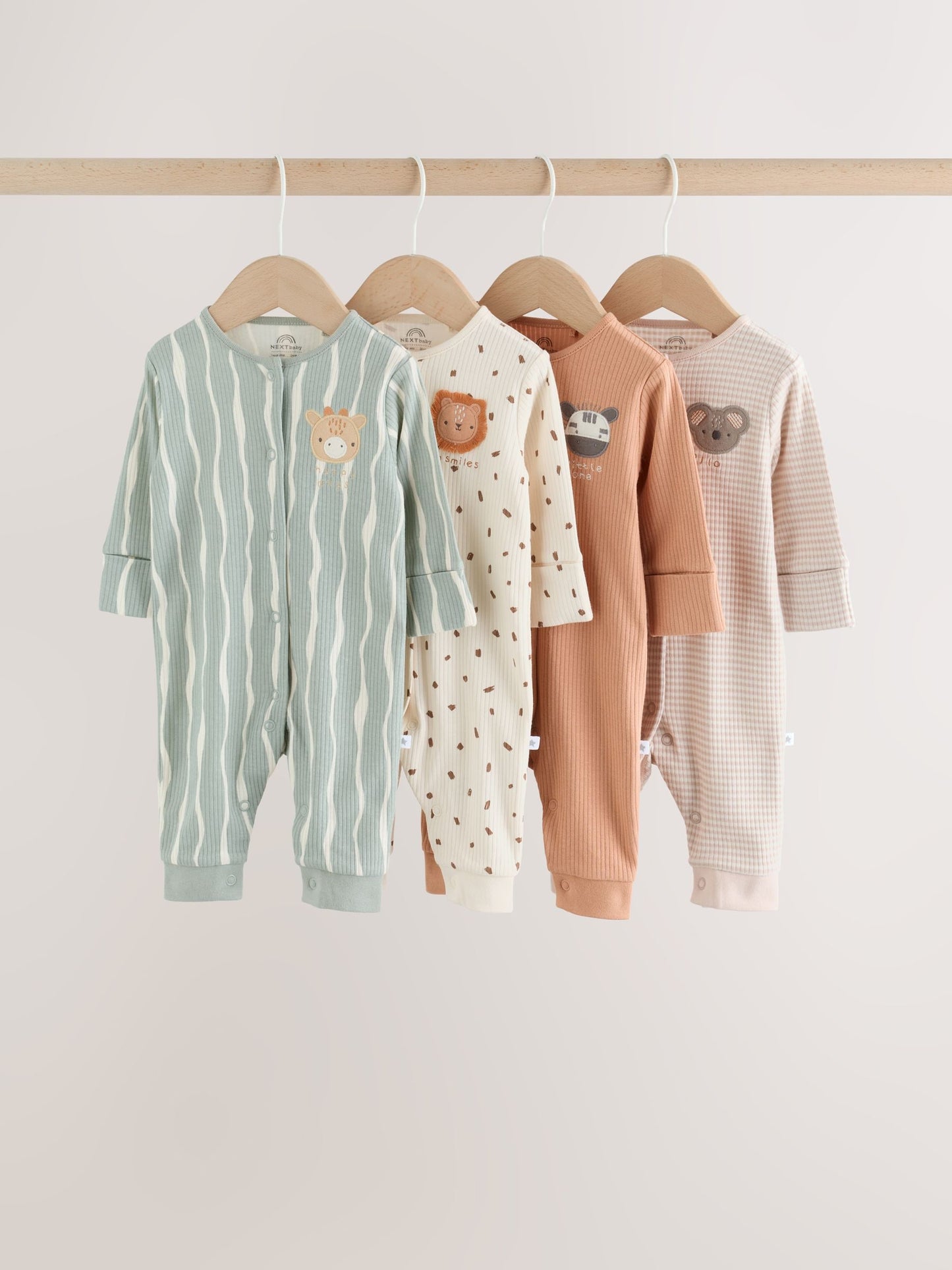 Neutral Safari Baby Sleepsuits 4 Pack (0mths-3yrs) image 1