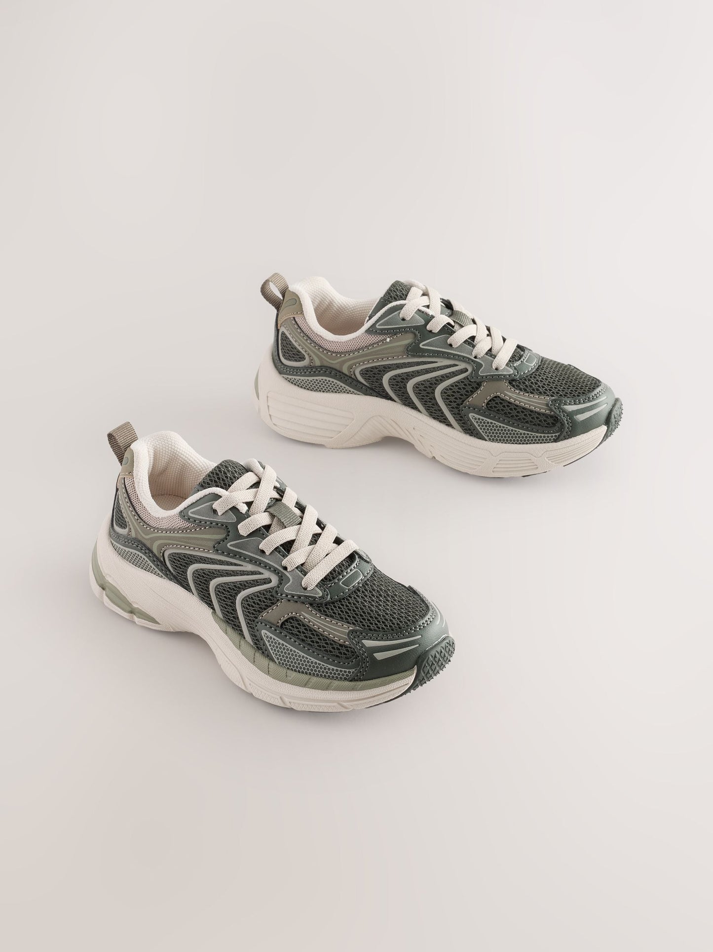 Khaki Green Standard Fit (F) Elastic Lace Trainers image 1