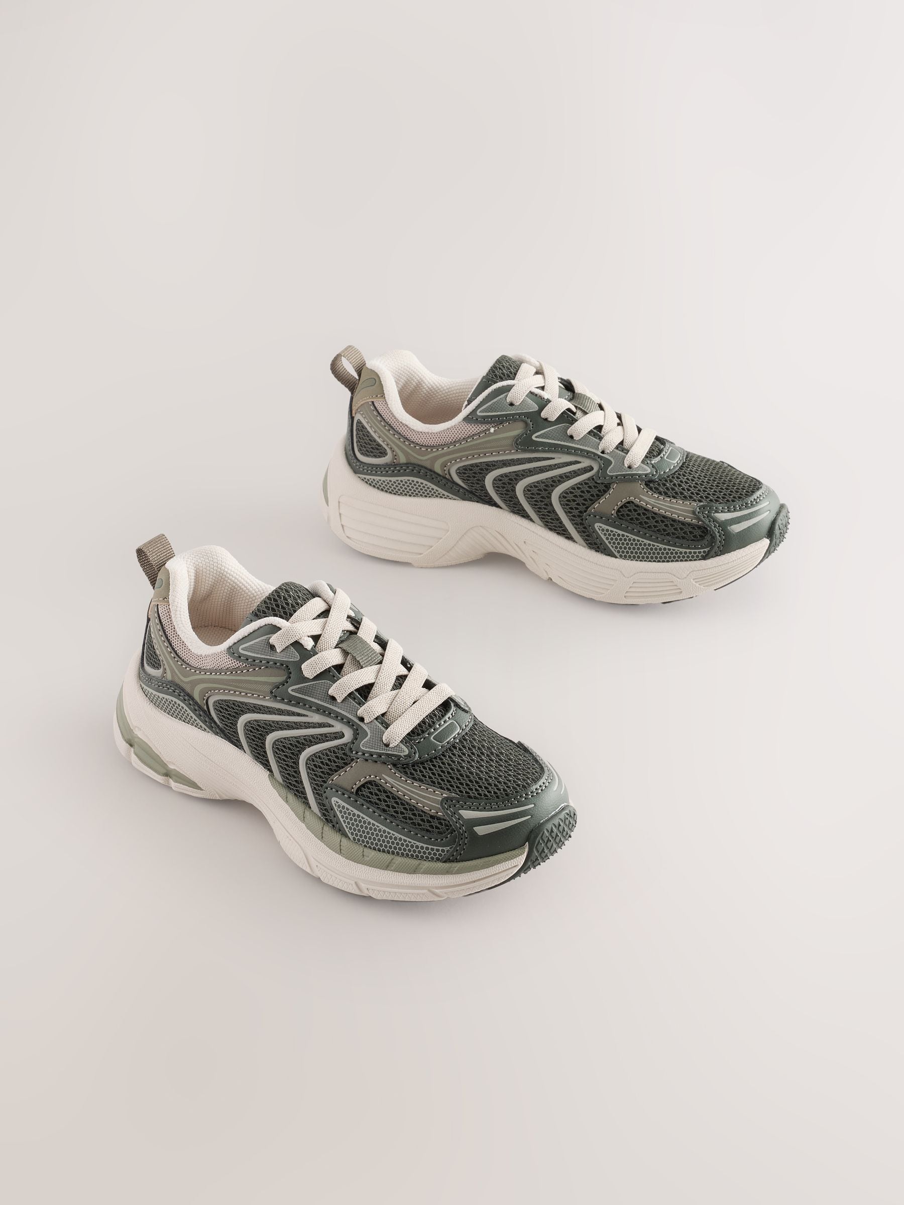 Khaki Green Standard Fit (F) Elastic Lace Trainers image 1