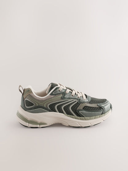 Khaki Green Standard Fit (F) Elastic Lace Trainers image 2