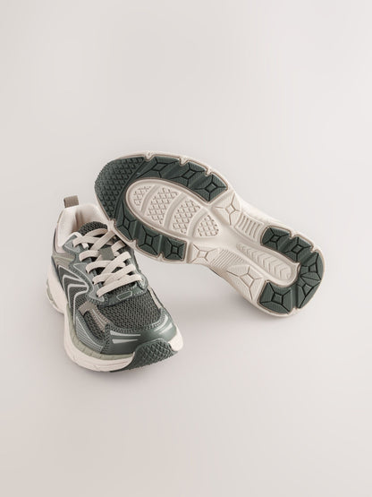 Khaki Green Standard Fit (F) Elastic Lace Trainers image 3