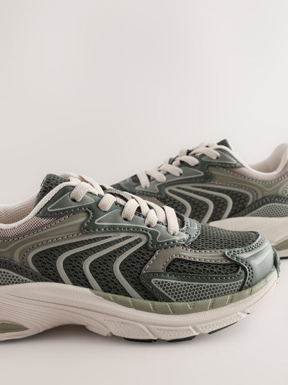 Khaki Green Standard Fit (F) Elastic Lace Trainers image 4