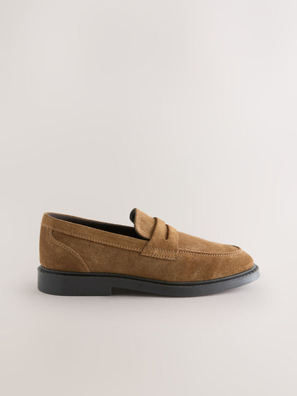 Tan Brown Suede Standard Fit (F) Smart Loafers image 2
