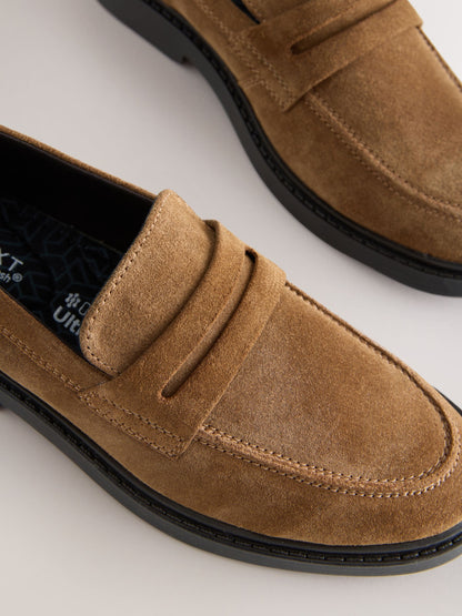 Tan Brown Suede Standard Fit (F) Smart Loafers image 3