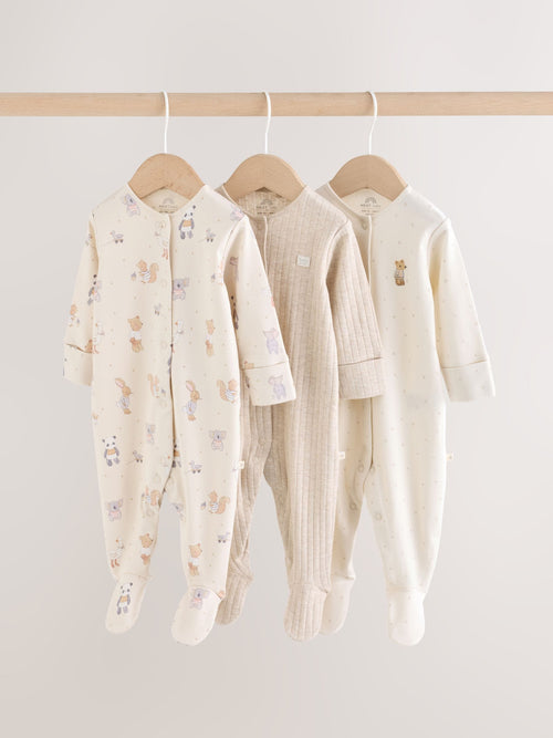 Neutral Animal Baby Sleepsuits 3 Pack (0-2yrs) image 1